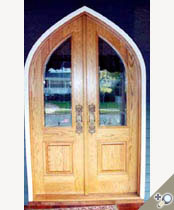 DBL-G114ATG-1 Gothic Round Top Glass Panel Double Door
